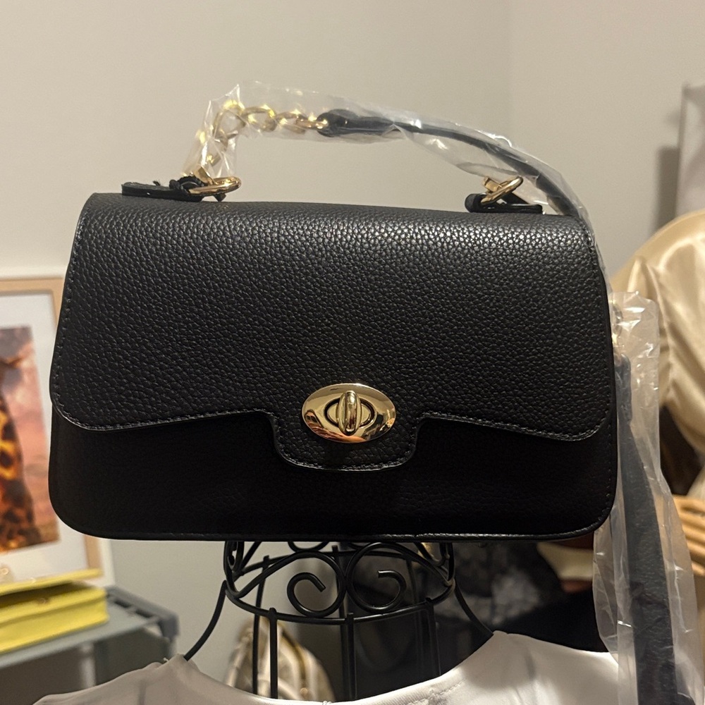 Classic Black Top-Handle Shoulder Bag with Gold Hardware